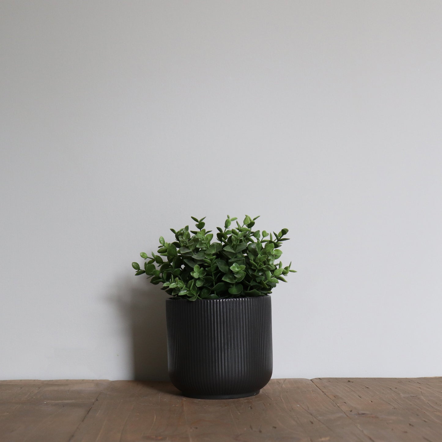 Dark Grey Ribbed Pot Faux Greenery