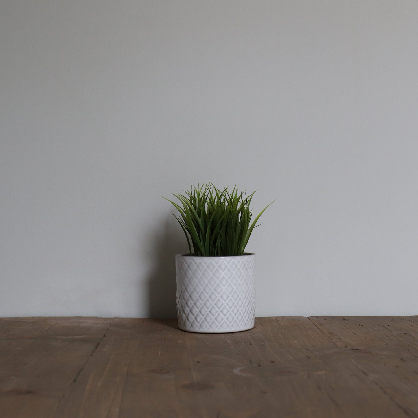 White Patterned Pot Faux Greenery