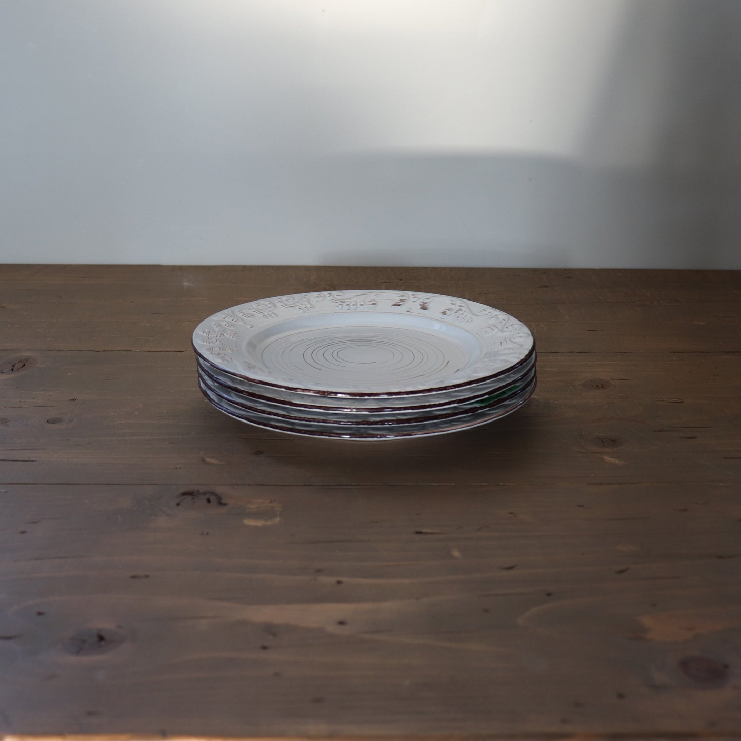 Set of 4 Large White & Brown Plates