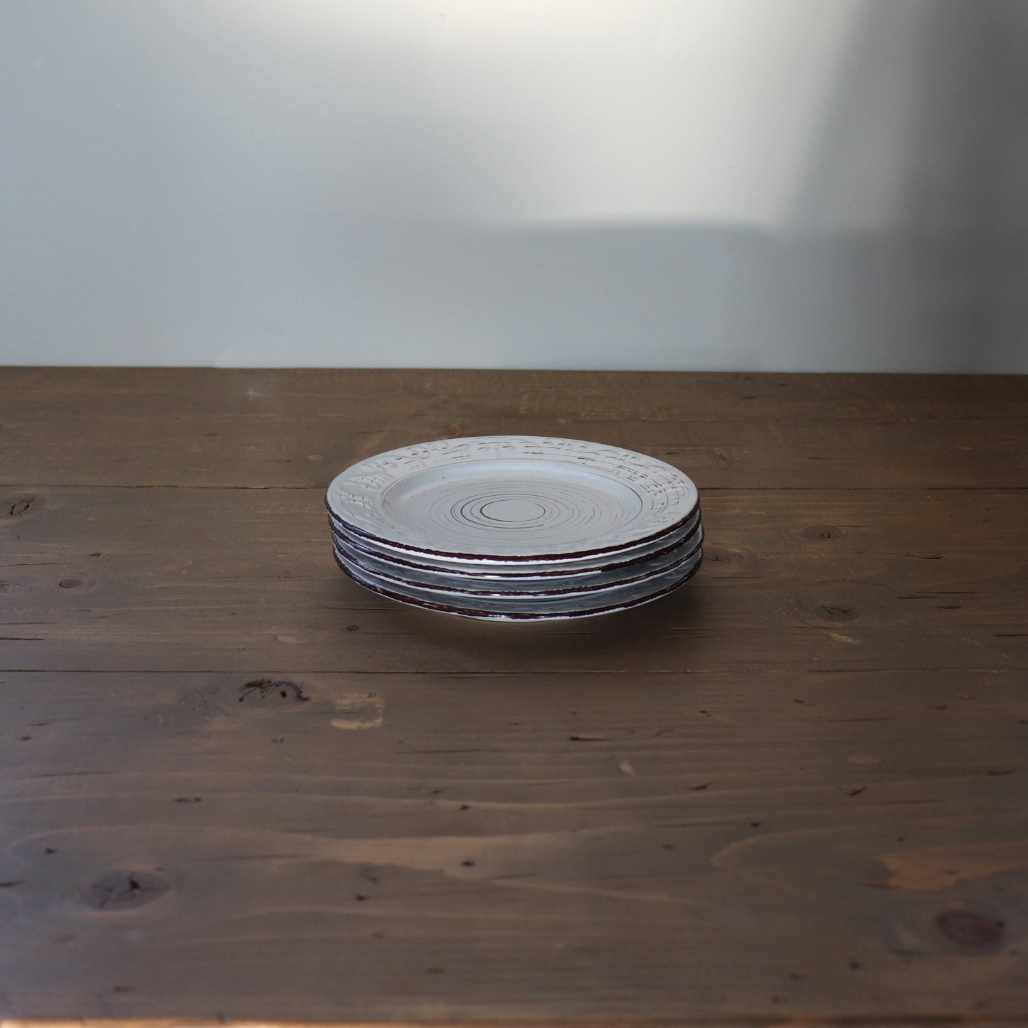 Set of 4 Small White & Brown Plates