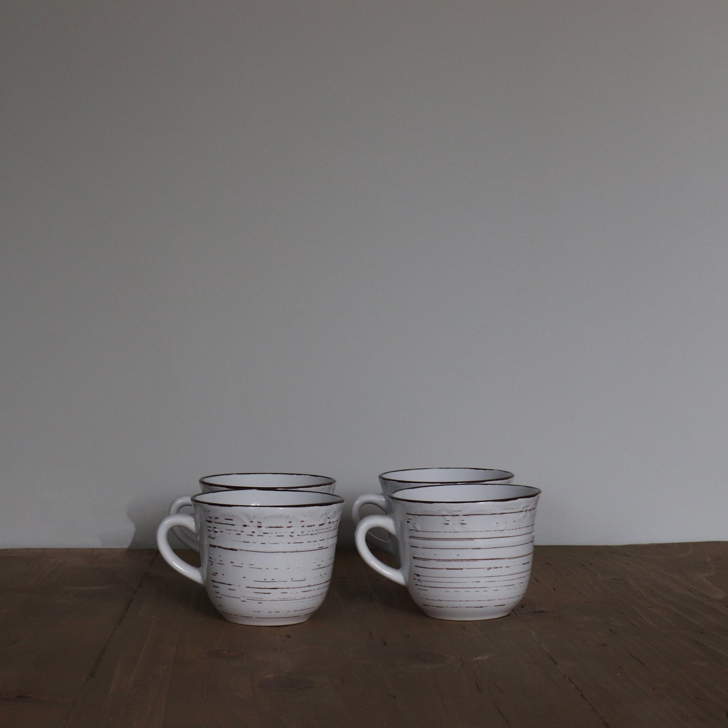 Set of 4 White & Brown Mugs