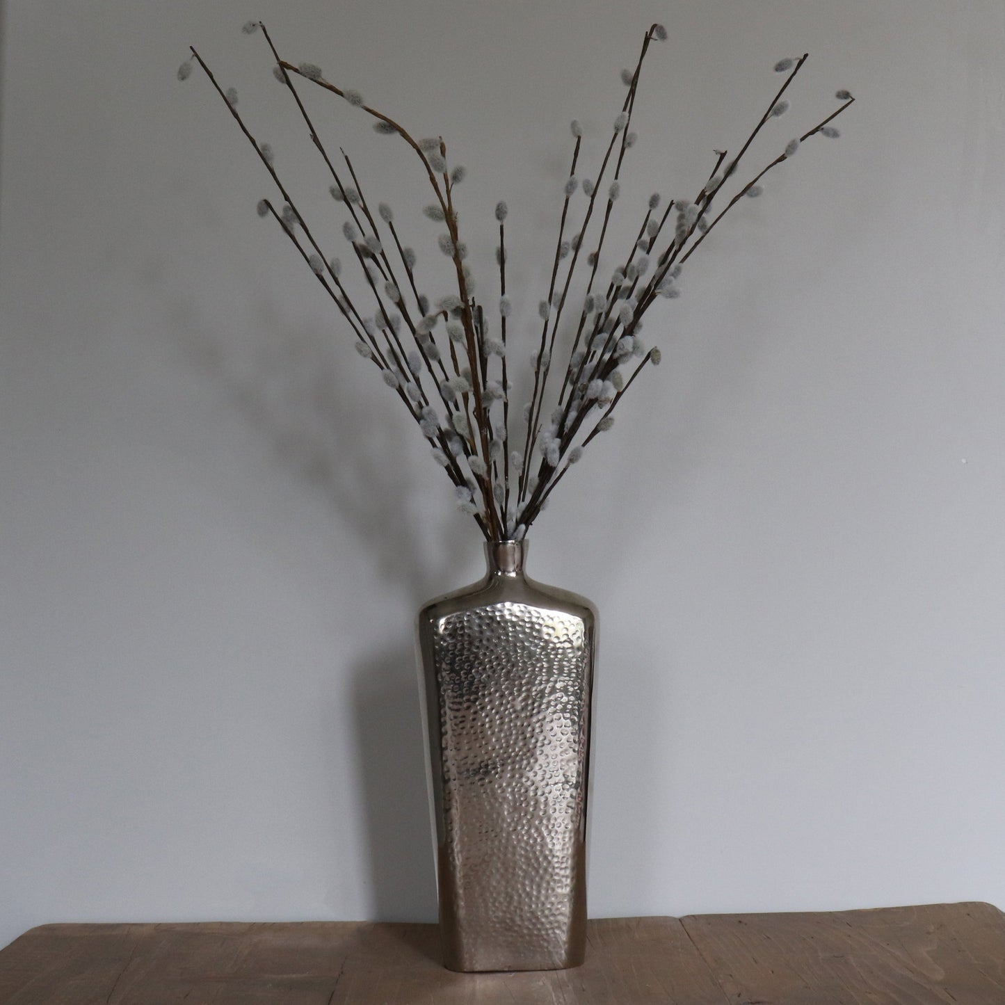 Flat Chrome Vase w/ Branches