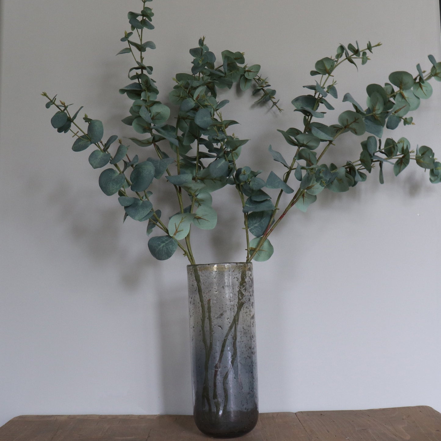 Grey Glass Vase w/ Eucalyptus