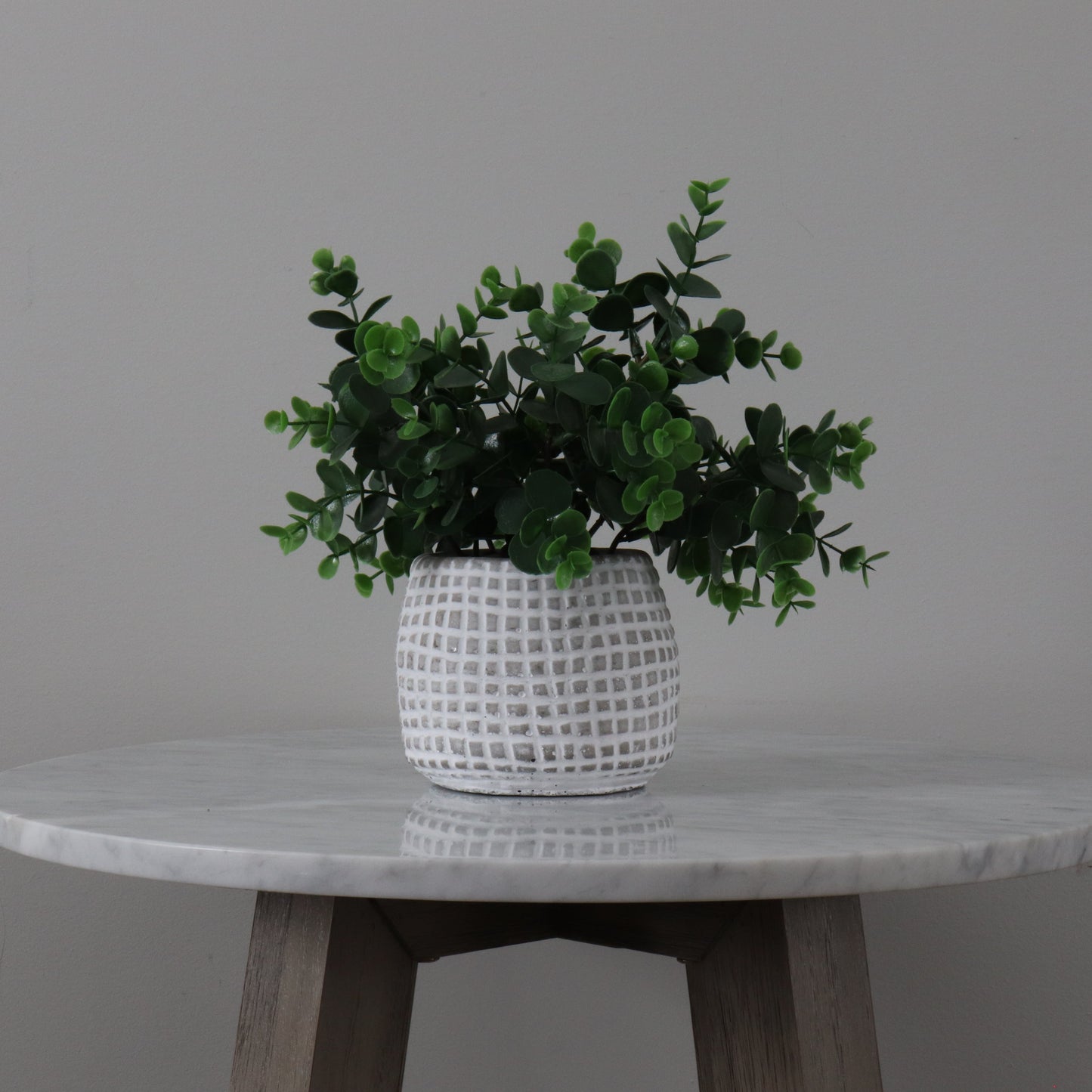 White & Grey Checkered Pot Faux Greenery